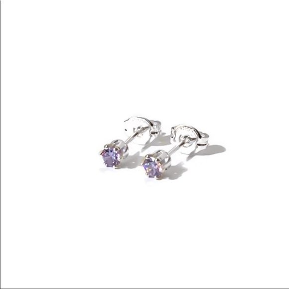 🌻Handmade Sterling Silver Lavender CZ Ear Studs🌻 - Picture 2 of 7